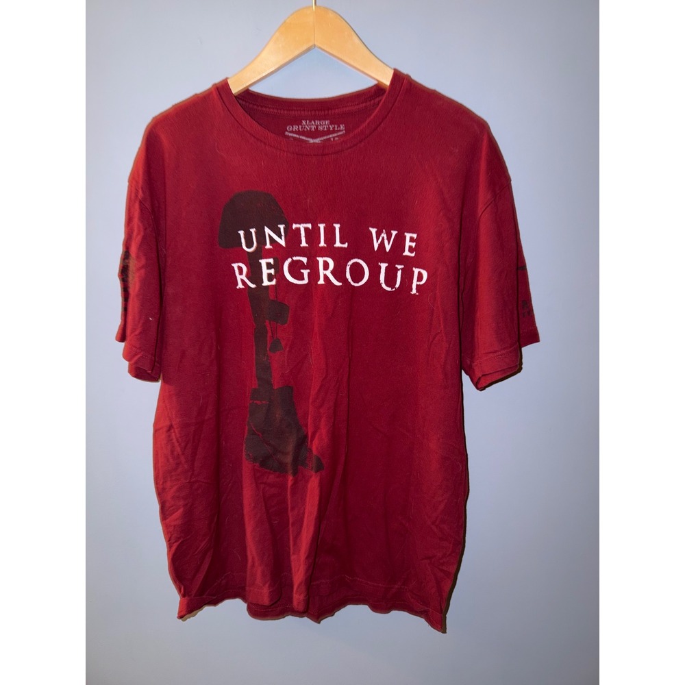 Grunt Style Mens XL Maroon Until We Regroup Fallen Soldier Graphic T-Shirt
